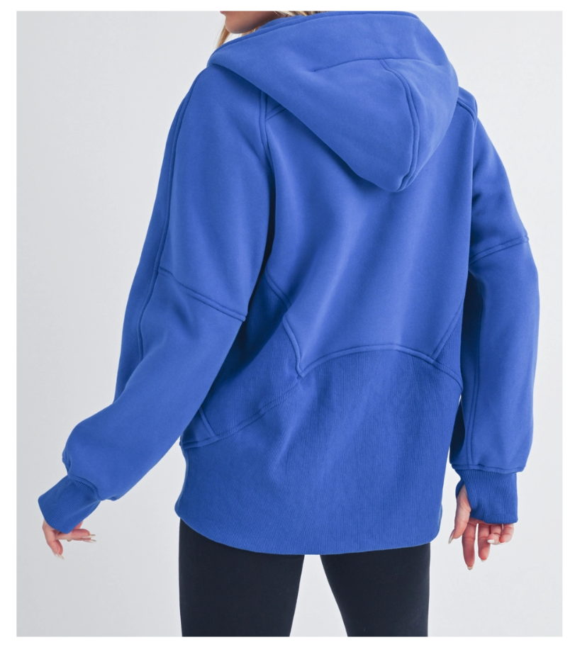 Cozy Half Zip Hoodie - Cobalt