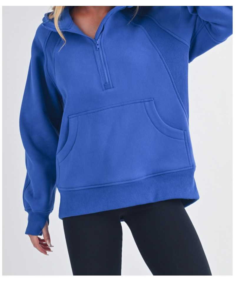 Cozy Half Zip Hoodie - Cobalt
