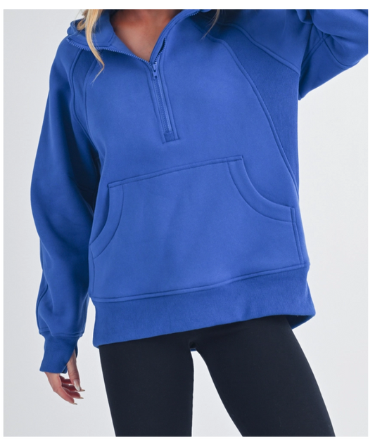 Cozy Half Zip Hoodie - Cobalt