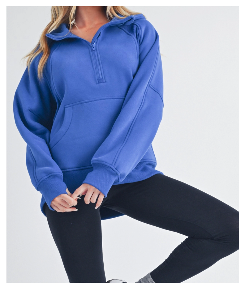 Cozy Half Zip Hoodie - Cobalt