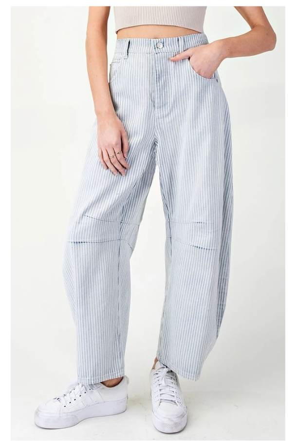 Pinstripe Barrel Jeans