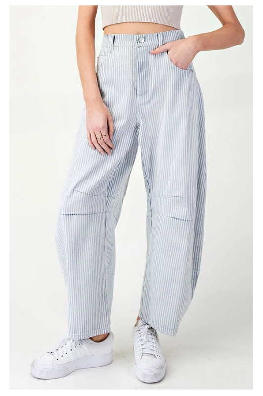 Pinstripe Barrel Jeans