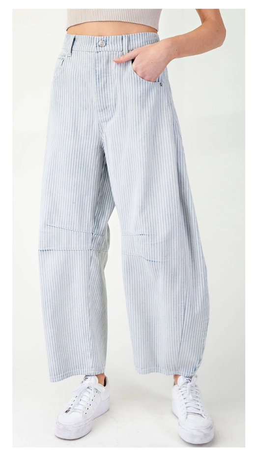Pinstripe Barrel Jeans